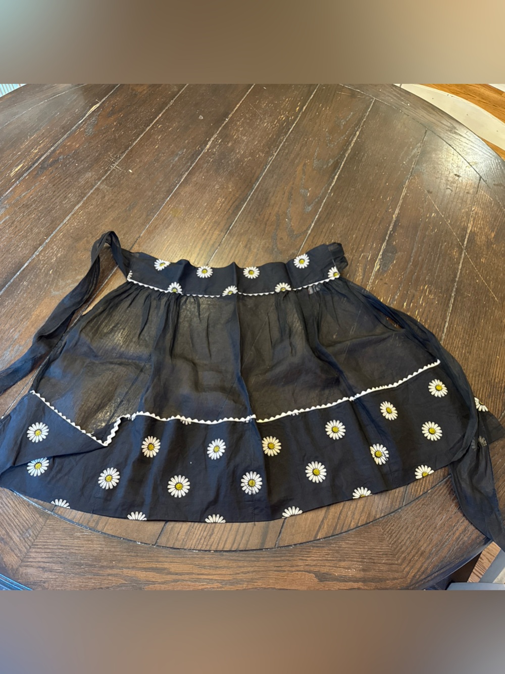 Vintage Gingham Girl Half Apron Black Daisy Ric Rac Pockets Retro